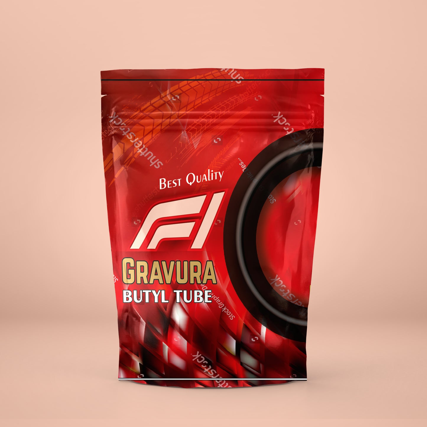 GR-22 - Futuristic Butyl Tube Packaging Design – Metallic Red Layers with Tire Dynamics