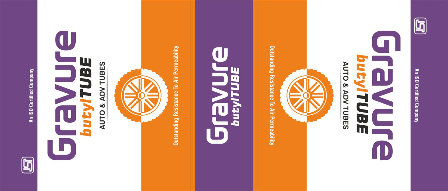 GR-33 - Clean & Vibrant Packaging Design for Automotive Butyl Tube – Purple & Orange Theme