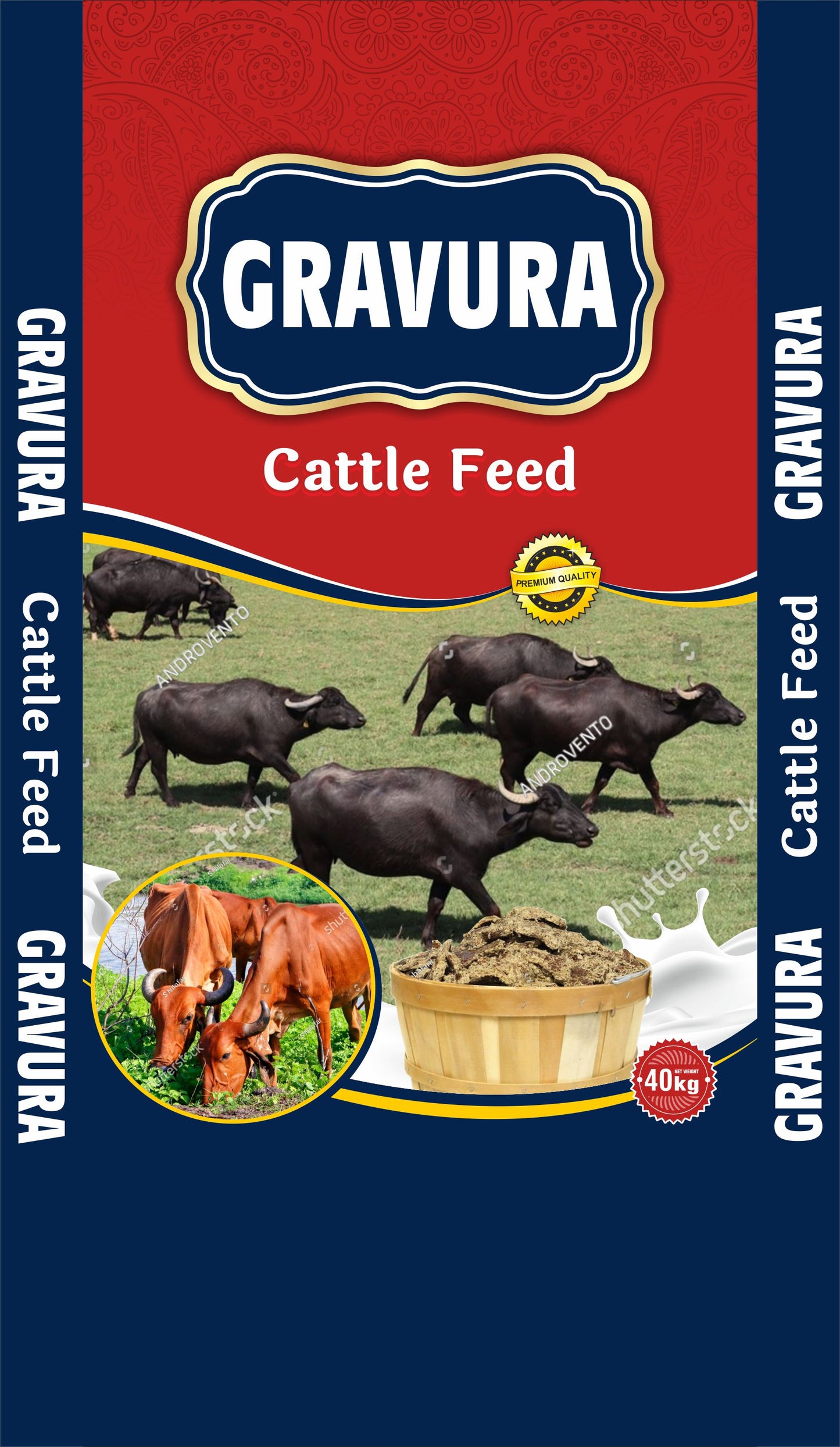 GR226 - Bold Red Cattle Feed Packaging Design Template