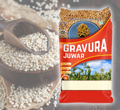 GR91 - Bold Red and White Jowar Grain Packaging Design Template