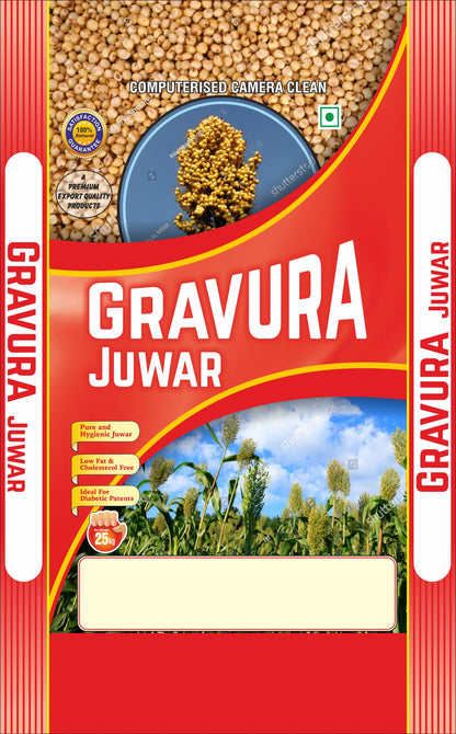 GR91 - Bold Red and White Jowar Grain Packaging Design Template