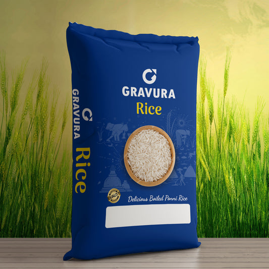 GR93 - Modern Blue and Yellow Rice Packaging Design Template