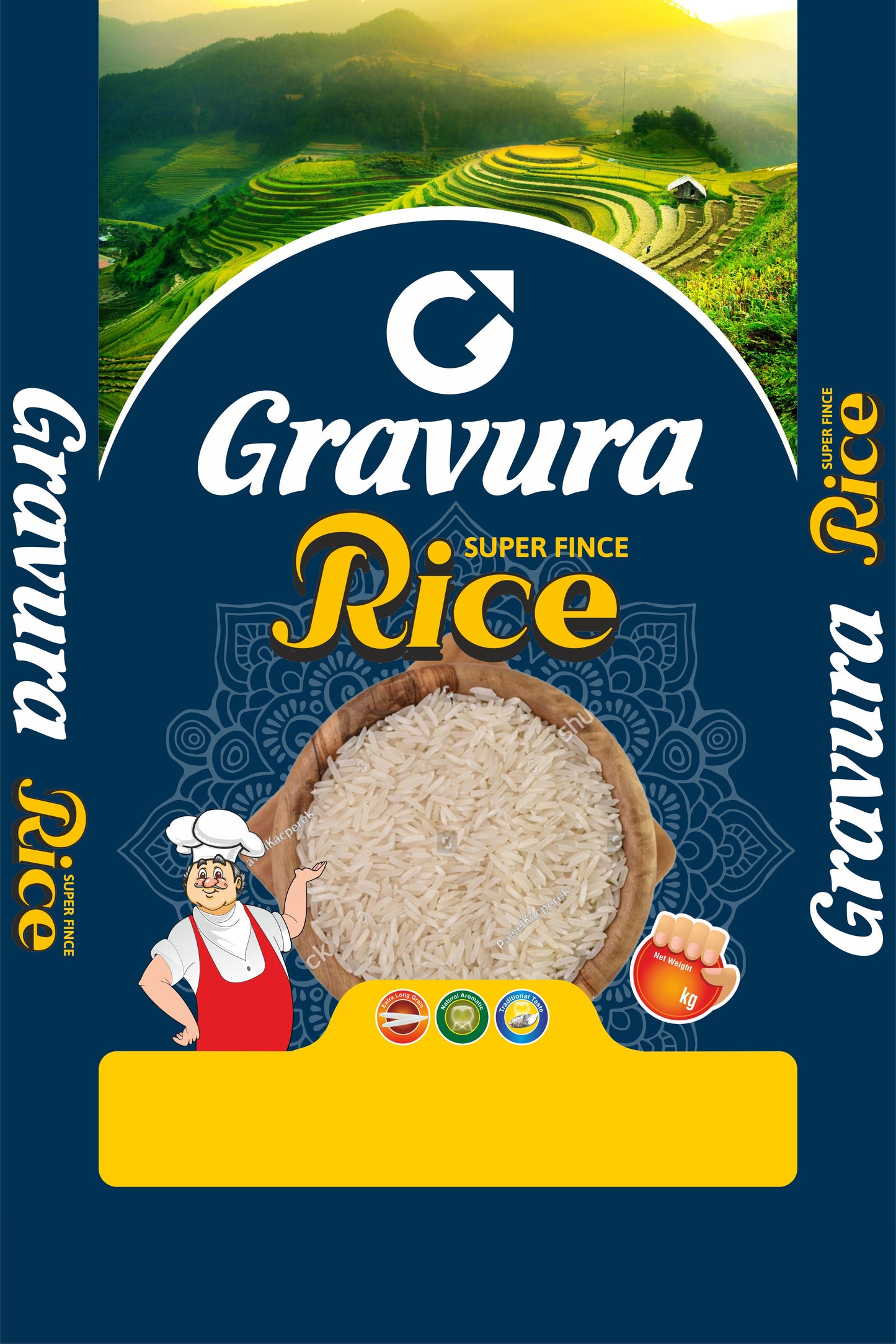 GR95 - Scenic Farm-to-Table Rice Packaging Design Template