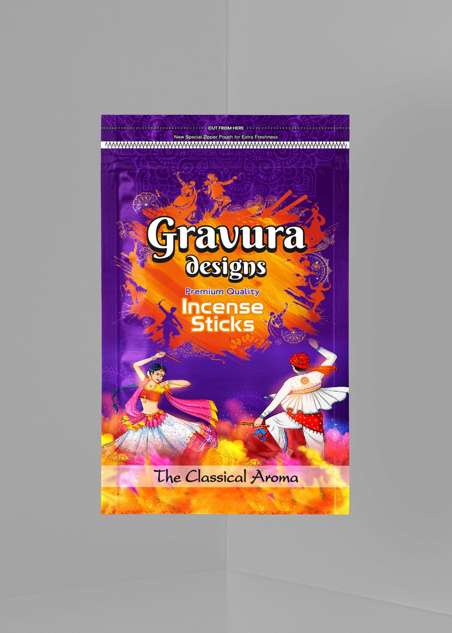 GR38 - Vibrant Cultural Incense Stick Pouch Packaging Design