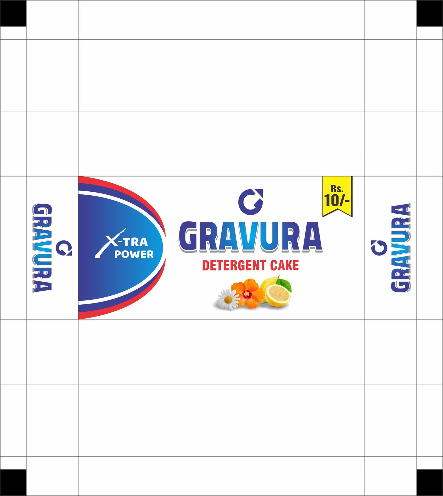 GR49 - "X-TRA Power" Detergent Cake Packaging Design Template with Floral Citrus Accents