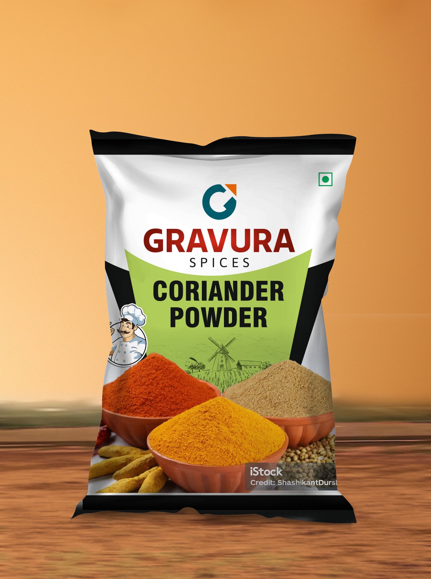 GR74 - Vibrant Spice Pouch Packaging Design Template - Chilli, Turmeric, Coriander