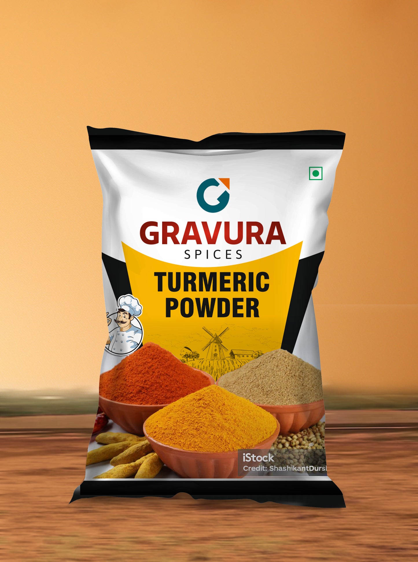 GR74 - Vibrant Spice Pouch Packaging Design Template - Chilli, Turmeric, Coriander