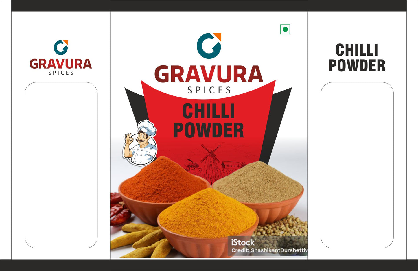 GR74 - Vibrant Spice Pouch Packaging Design Template - Chilli, Turmeric, Coriander