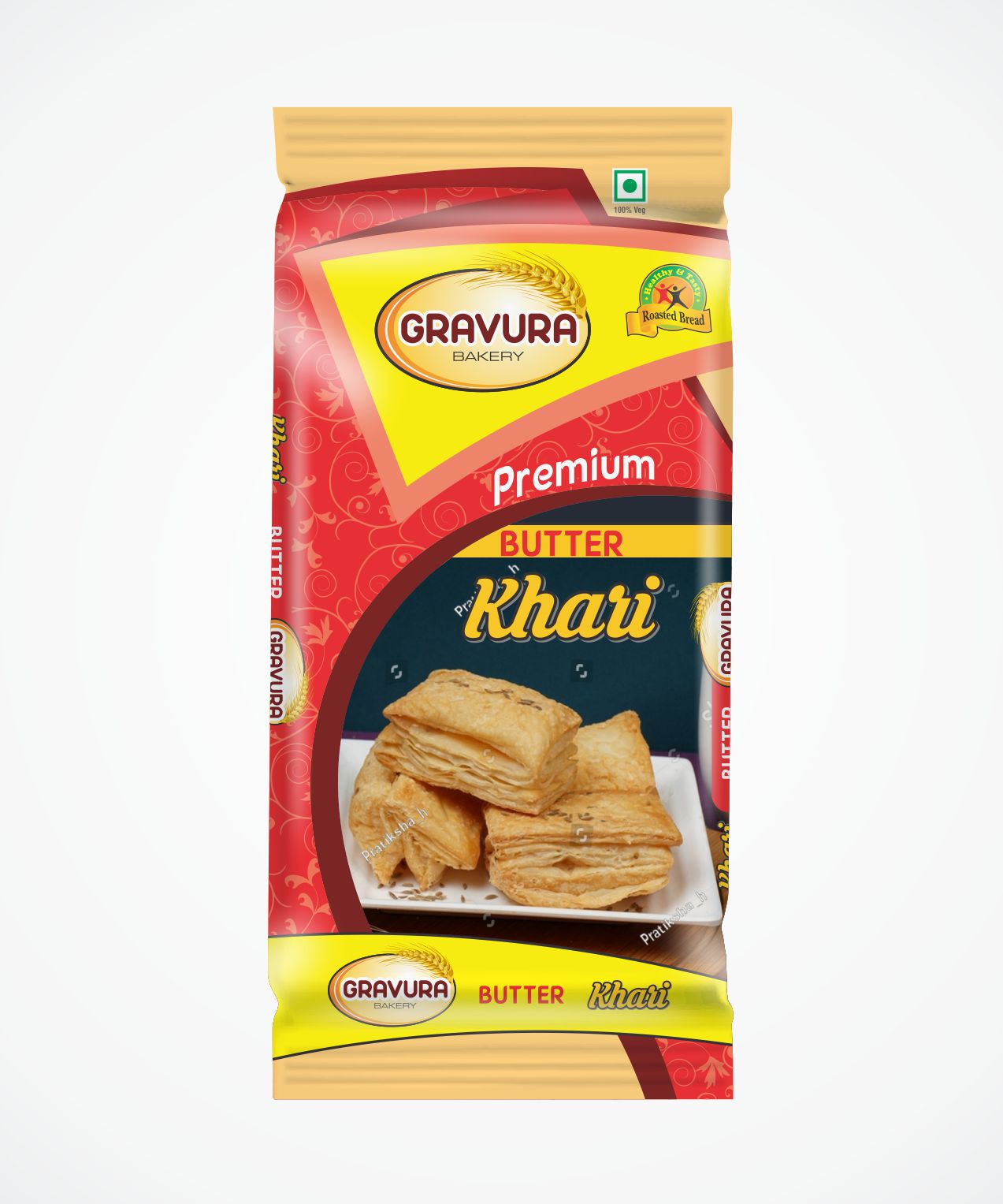 GR69 - Premium Khari Pouch Packaging Design Template - Bakery Snacks