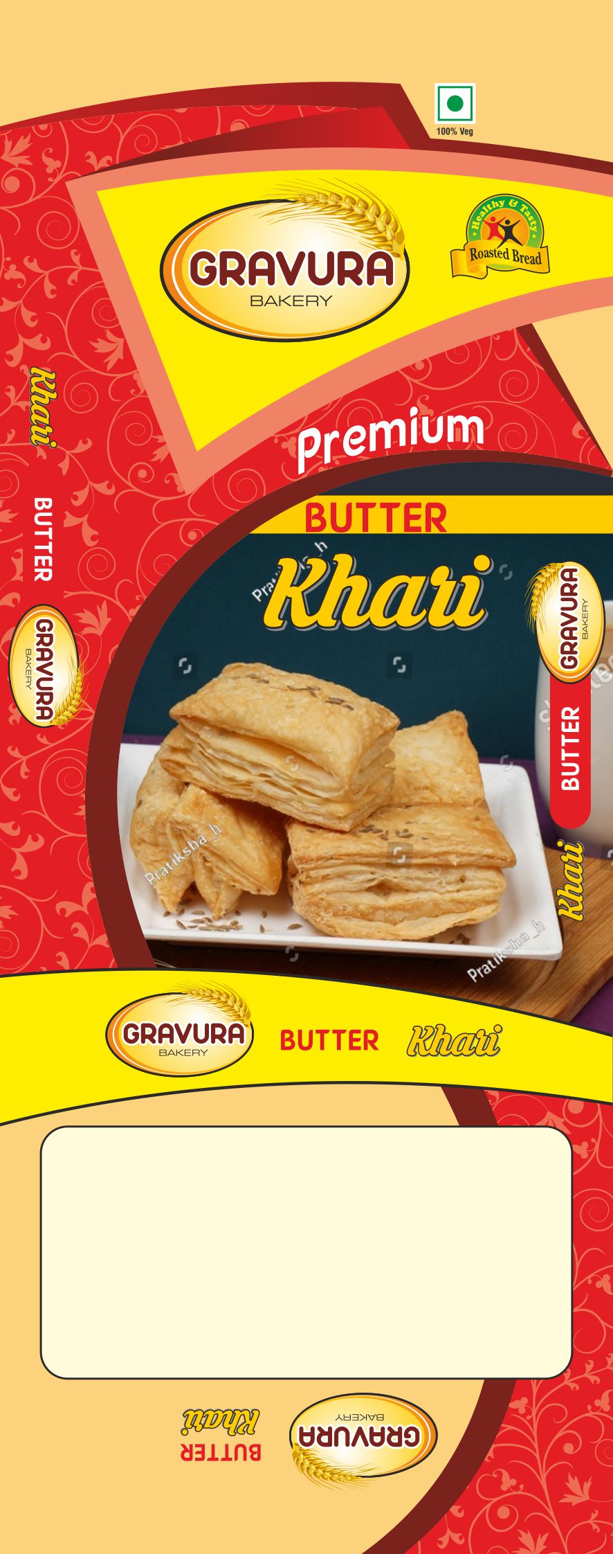 GR69 - Premium Khari Pouch Packaging Design Template - Bakery Snacks