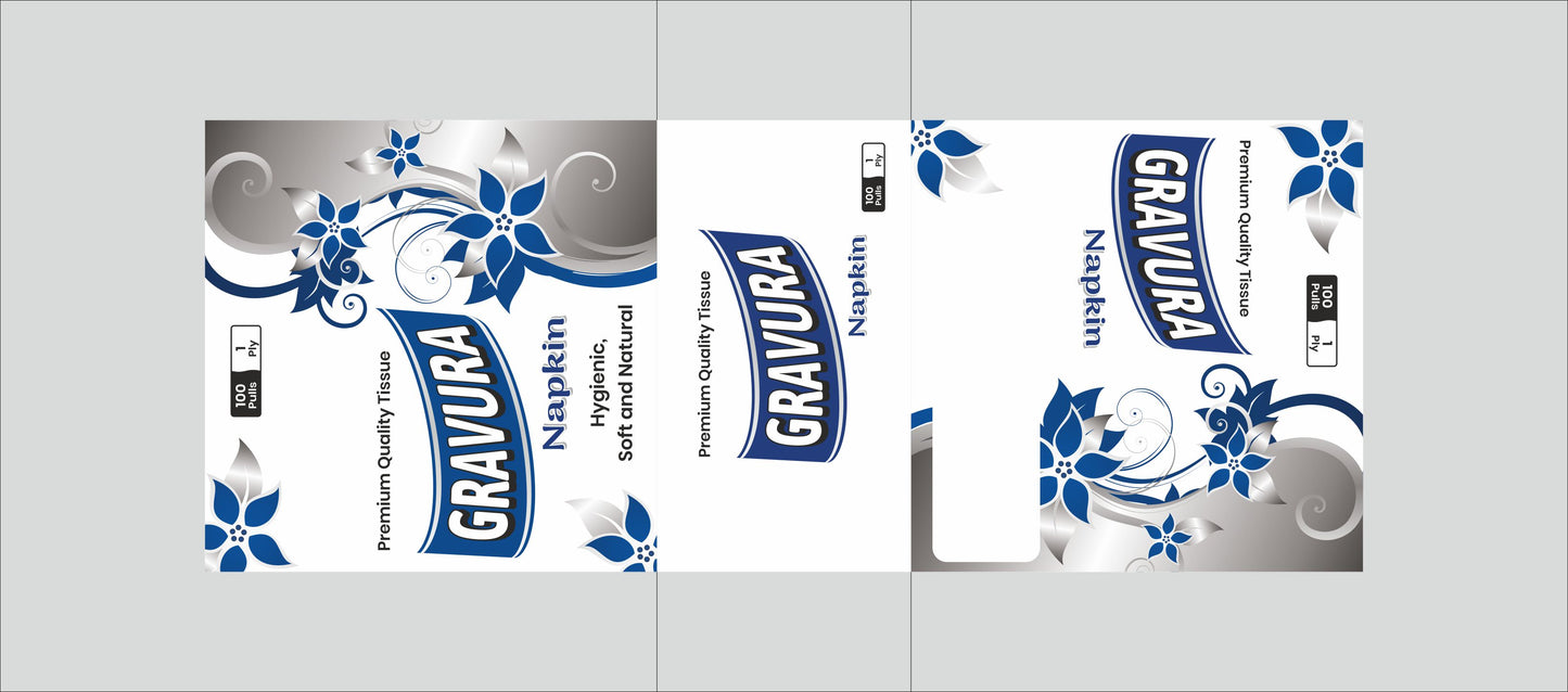 GR44 - Elegant Blue Floral Tissue Paper Napkin Packaging Design