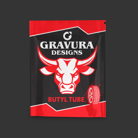 GR-23 - Bold Bull-Themed Butyl Tube Packaging Design – Red & Black Angular Layout