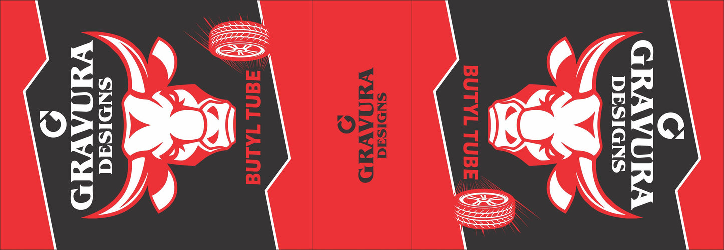 GR-23 - Bold Bull-Themed Butyl Tube Packaging Design – Red & Black Angular Layout