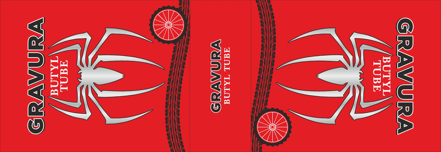GR-25 - Futuristic Red & Chrome Spider-Themed Tyre Tube Packaging Design