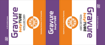GR-33 - Clean & Vibrant Packaging Design for Automotive Butyl Tube – Purple & Orange Theme